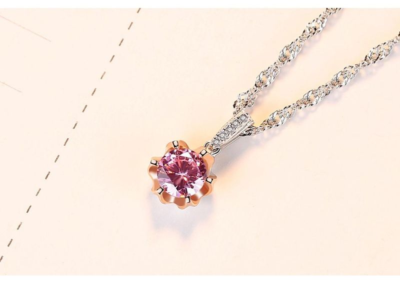 925 Sterling Silver Necklace with Purple Flower Drop for Female