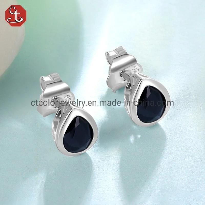 Fashion Jewelry 925 Sterling Silver black Sapphire Ear Stud Jewelry Earrings for Women