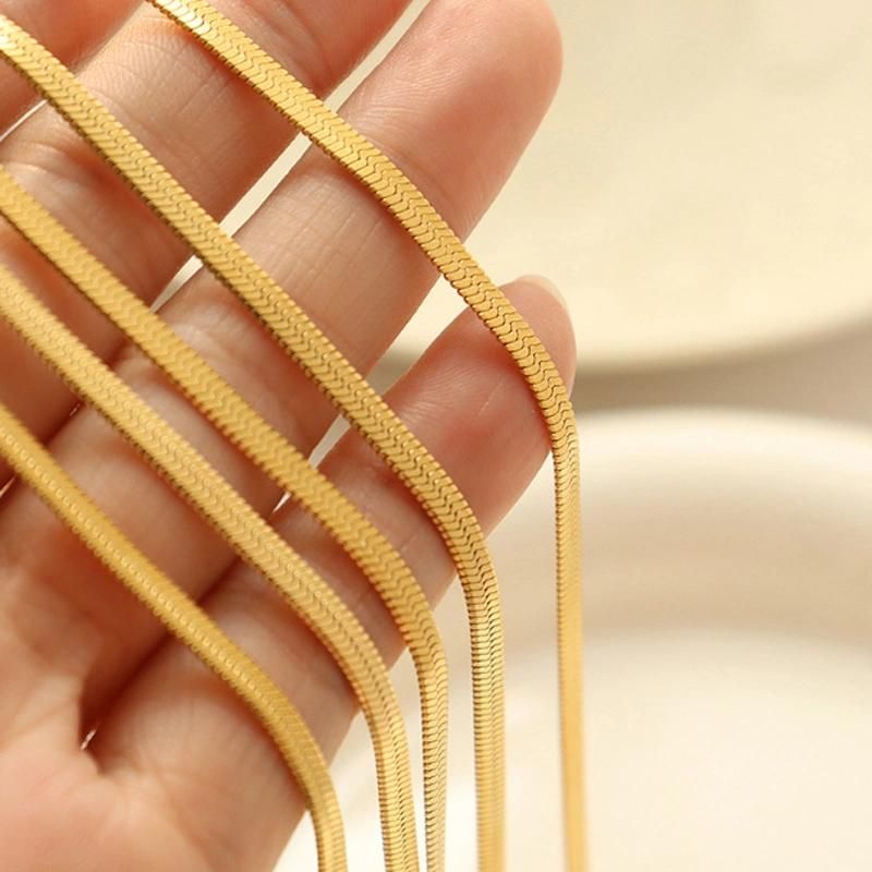 18K Gold Plated Jewellery Herringbone Flat Snake Bone Chain Choker Necklace for Women