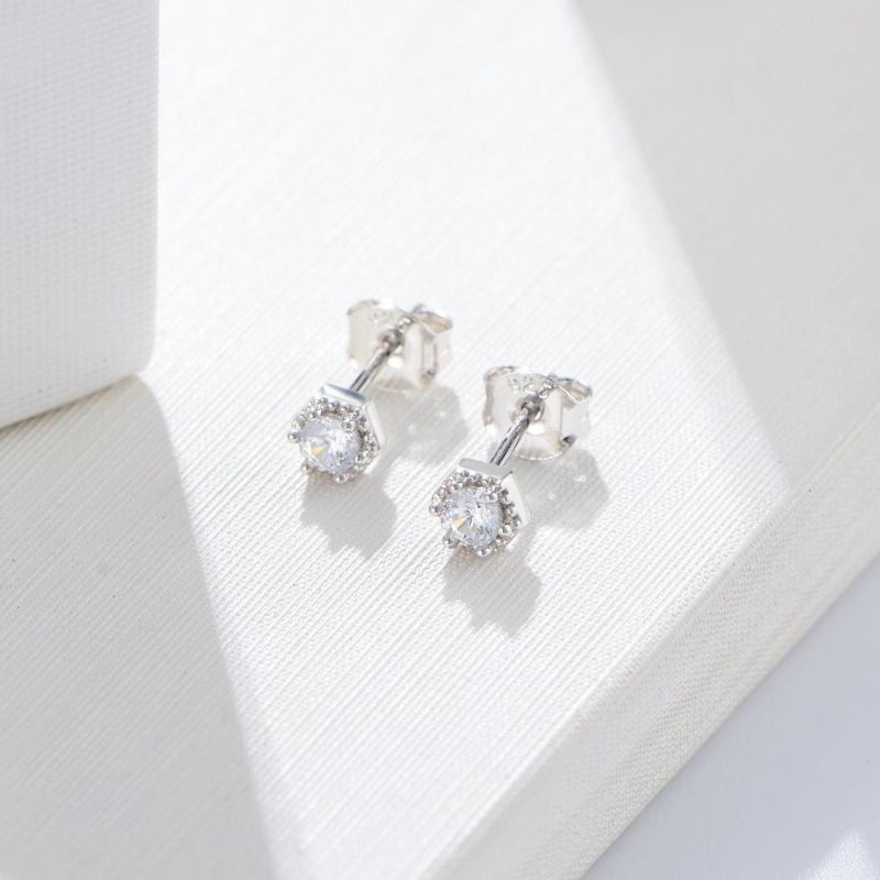 Fashion Solid 925 Sterling Silver Zirconia Jewelry Women Stud Earrings