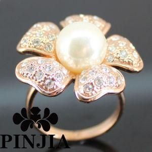 Rose Gold Plated Crystal Pearl Knot Cocktail Fashion Ring