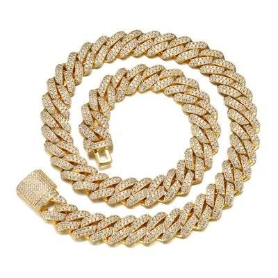 Hiphop Cuban Chain Miami Chain Real Copper Micro-Inlaid IP Gold Plating Necklace Chain