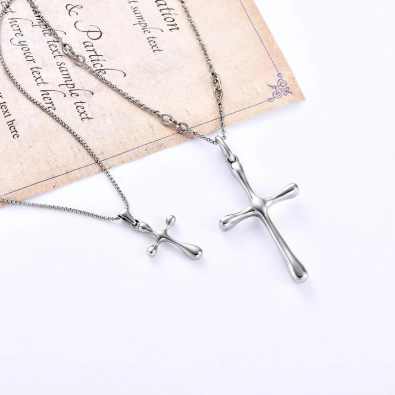Stainless Steel Silver Color Cross Necklace for Christian Necklace Simple Gift for Daily Wearing