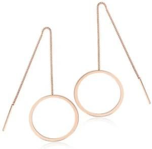2018 Round Circle Long Earrings for Women Rose Gold Stainless Steel Dangle Earrings Line Pendientes Oorbellen Brincos Lange Oorbellen