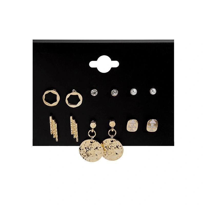 Simple Basic 6 Pairs Stud Earring with Crystal Pearl Stud Coin Drop Stud Earrings for Fashion Accessories