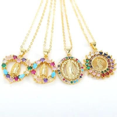 New Popular Virgin Mary Pendant Necklace 18K Gold Plated Inlay Cubic Zirconia Virgin Mary Necklace