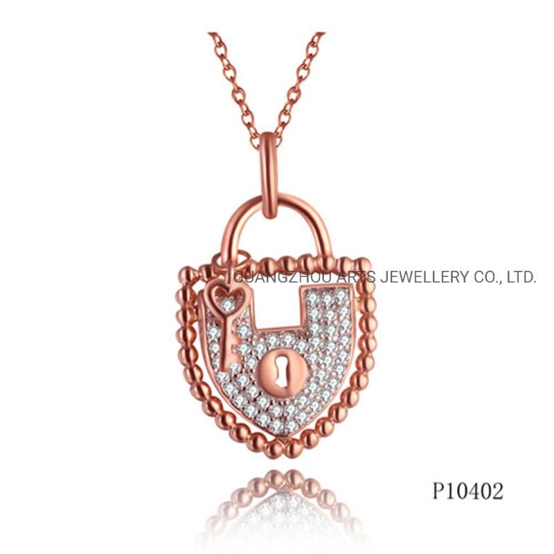 925 Sterling Silver Rose Gold Plating Perle Lock Pendant