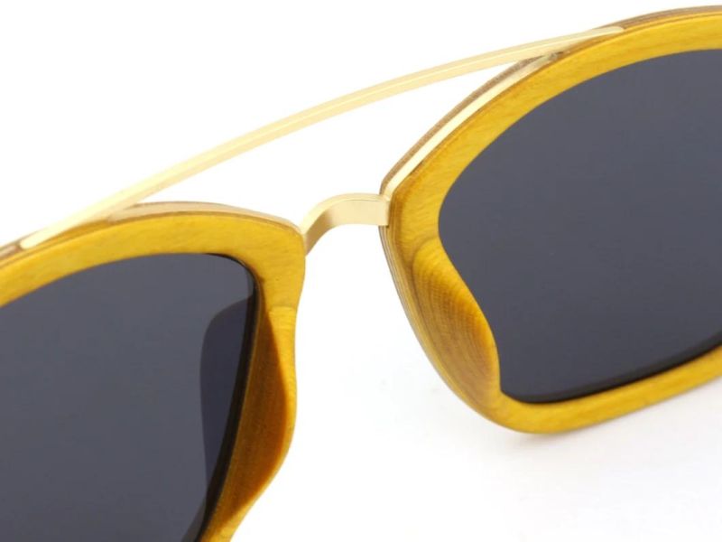 Hot Sell Fashionable Double Bridge Polarized Lenses Wooden Sunglasses