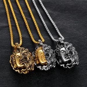 Gold-Plated Stainless Steel Half Devil Buddha Pendant Necklace