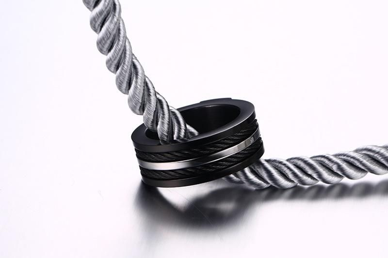 316L Stainless Steel Jewelry IP Black Line Wia Luxury Thick Cool Men Ring