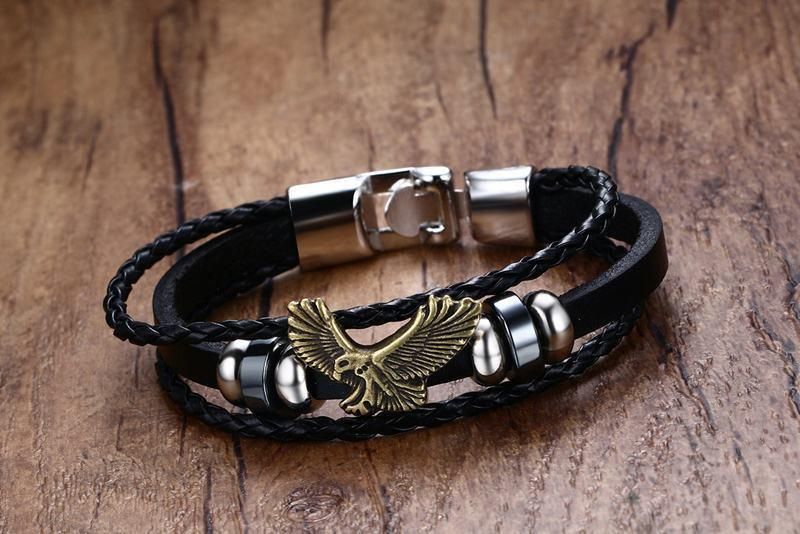 Eagle Braided Leather Rope Men Vintage Bracelet Fashion Jewelry