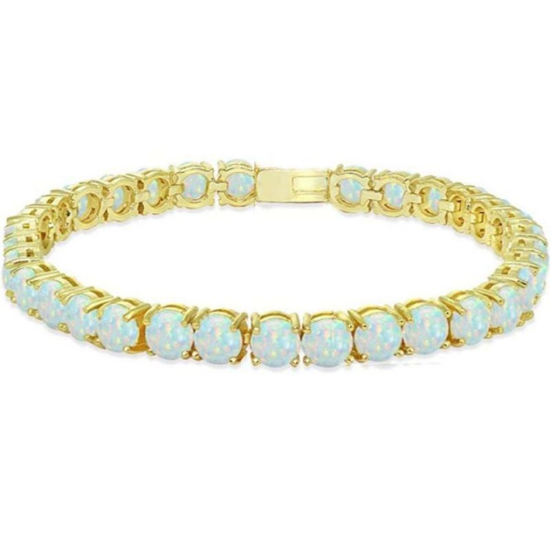Fashion Jewelry Manufacturer China Wholesale 8 mm Round Blue / White Fire Opal Tennis Bracelet