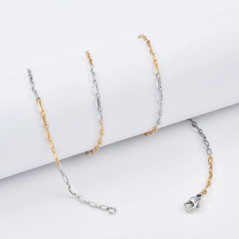 Trendy 18K/14K Gold Plated Stainless Steel Jewelry Set Paper Clip Necklace & Bracelet for Gift