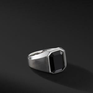 Custom Stainless Steel Black Onyx Signet Ring for Men