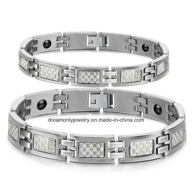 Health Magnetic Couple Bracelets Steel Carbon Fiber Inlay Bracelet for Lovers