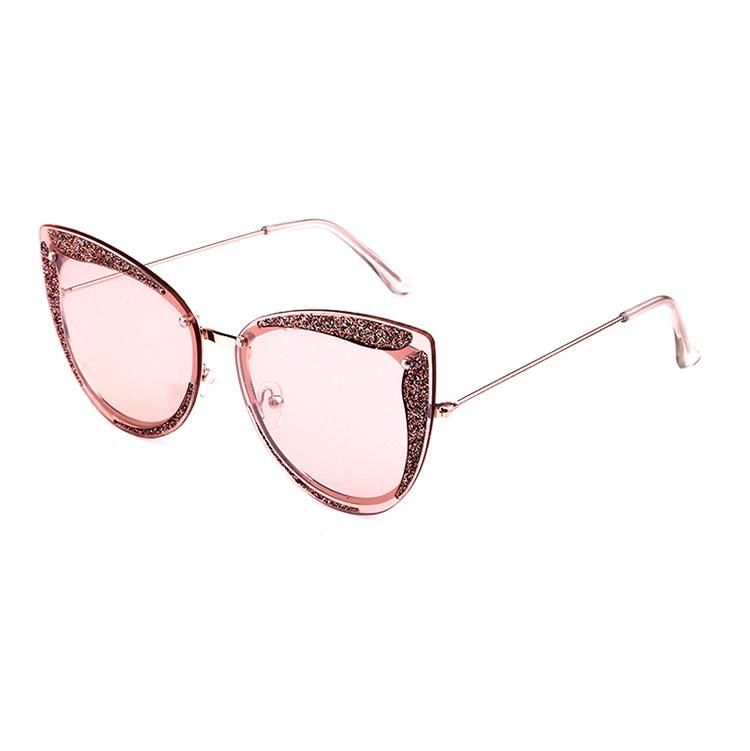 2021 Latest Cateye Women Fashion Metal Sunglass with Shiny Powder