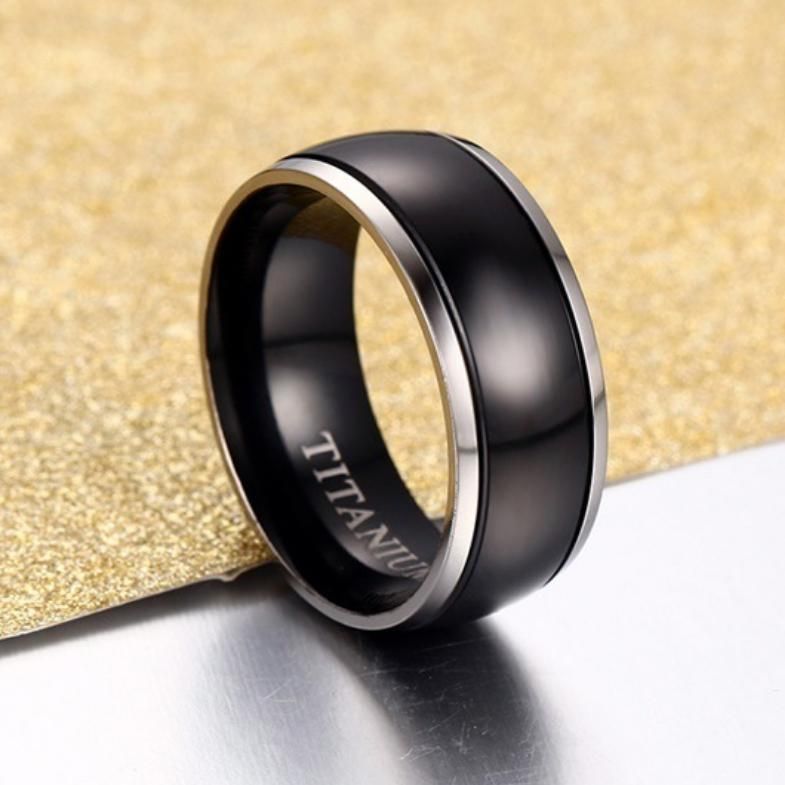 Fashion Accessories Black Plating Solid Titanium Band High Polished Titanium Ring Jewelry Titanium Wedding Ring Tr1997