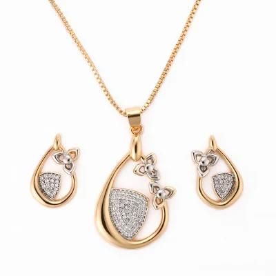 Fashion Accessories 18K Gold Plated Alloy Silver Women CZ Jewelry Sets Chain Pendant Necklace