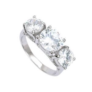 Fashion Noble Three Stone White Topaz Gemstones Silver Ring