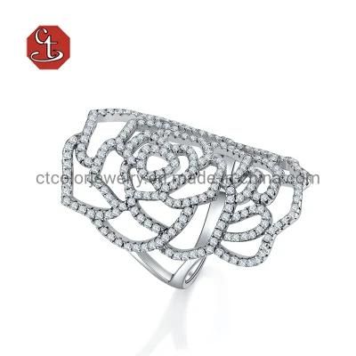 Fashion Jewelry Hollow Camellia Shape 925 Sterling Silver Ring
