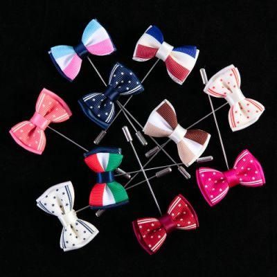 Handmade Mens Suit Fabric Bowtie Shape Lapel Pin Brooch Boutonniere Stick Butterfly Brooches