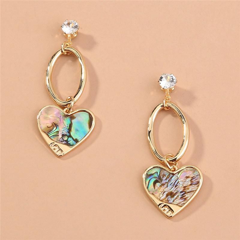 Wholesale 2022 New Design Fashion 18K Gold Plated Crystal Cubic Zircon Oval Link Abalone Heart Style Long Drop Earrings for Women Jewelry