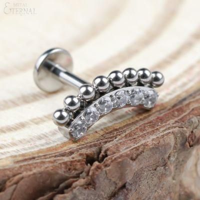 Eternal Metal ASTM F136 Titanium Internally Threaded Labret with Clear CZ and Balls Body Piercing
