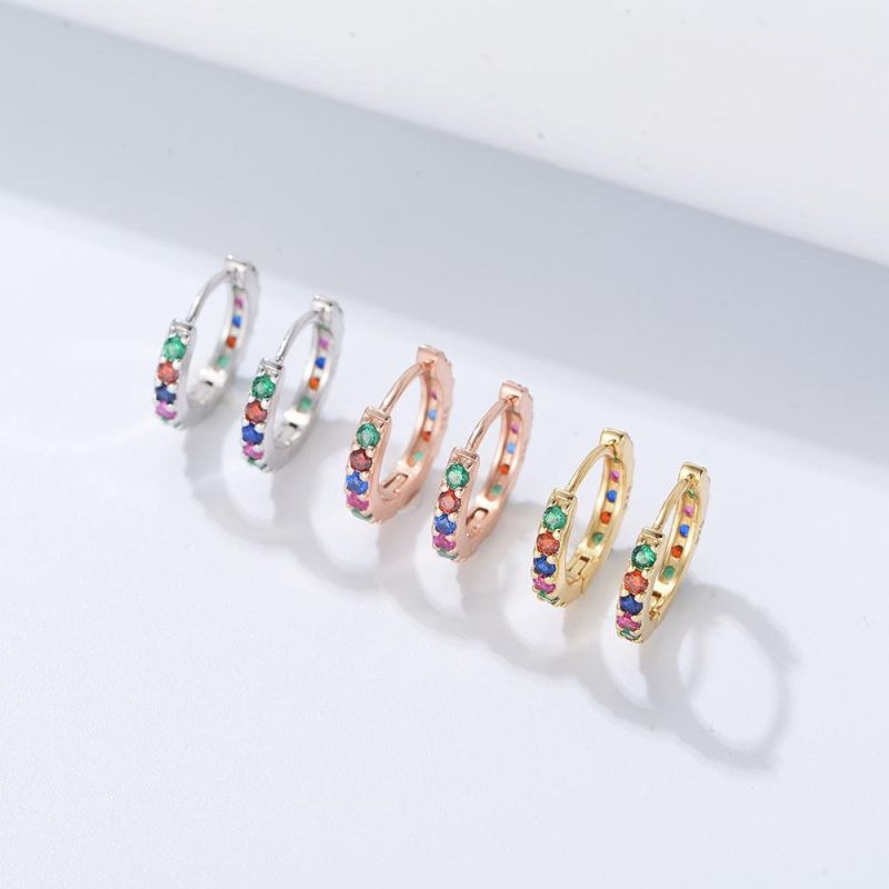S925 Sterling Silver Color Zircon Earring Clasp Female Ins Wind Simple Versatile Jewelry Earrings
