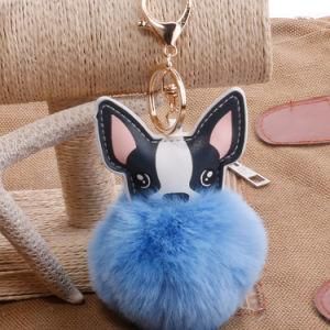 Beautiful Diamond Fox Head Fur POM POM Faux Rabbit Fur Keychain