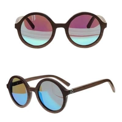 Round Frame Wooden Sunglasses with Polarized Lenses