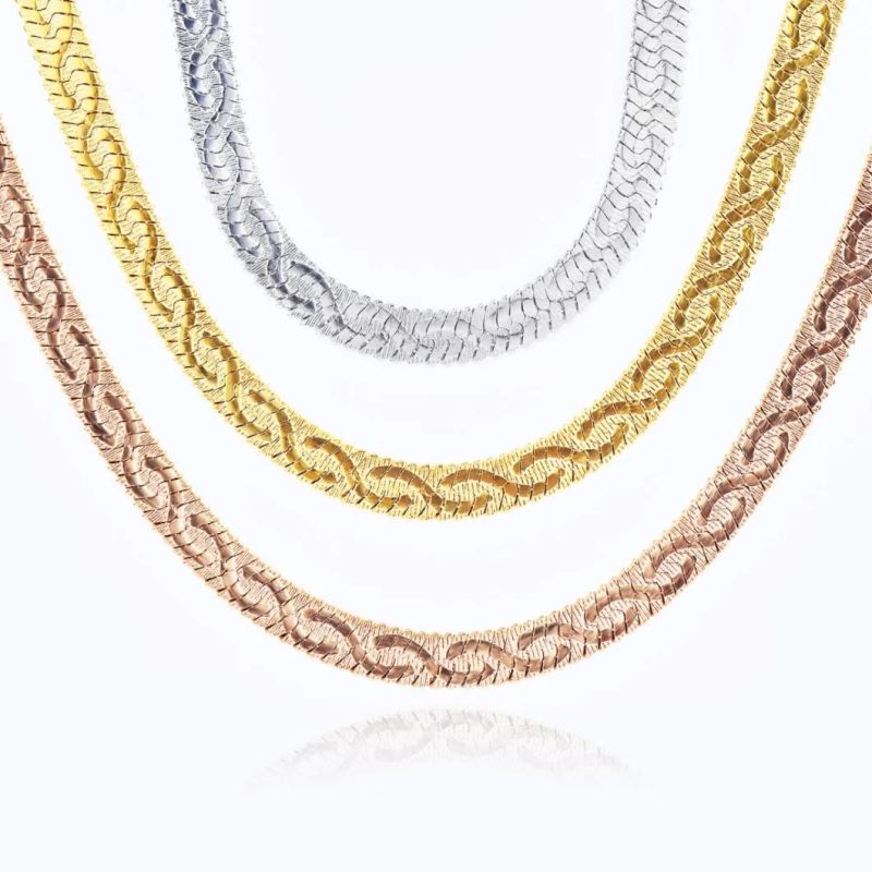 Stainless Steel Manufacturer New Fashion Herringbone Chain Necklace with Embossed Flower