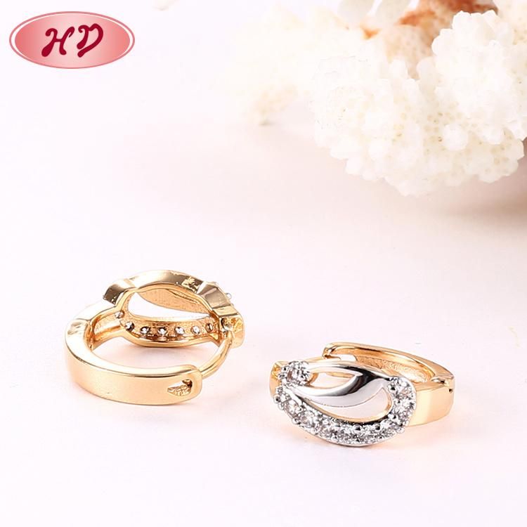 Fashion Jewelry 18K Gold Plated Alloy Silver Stud Drop Hoop Huggie CZ Earrings with Crystal for Women