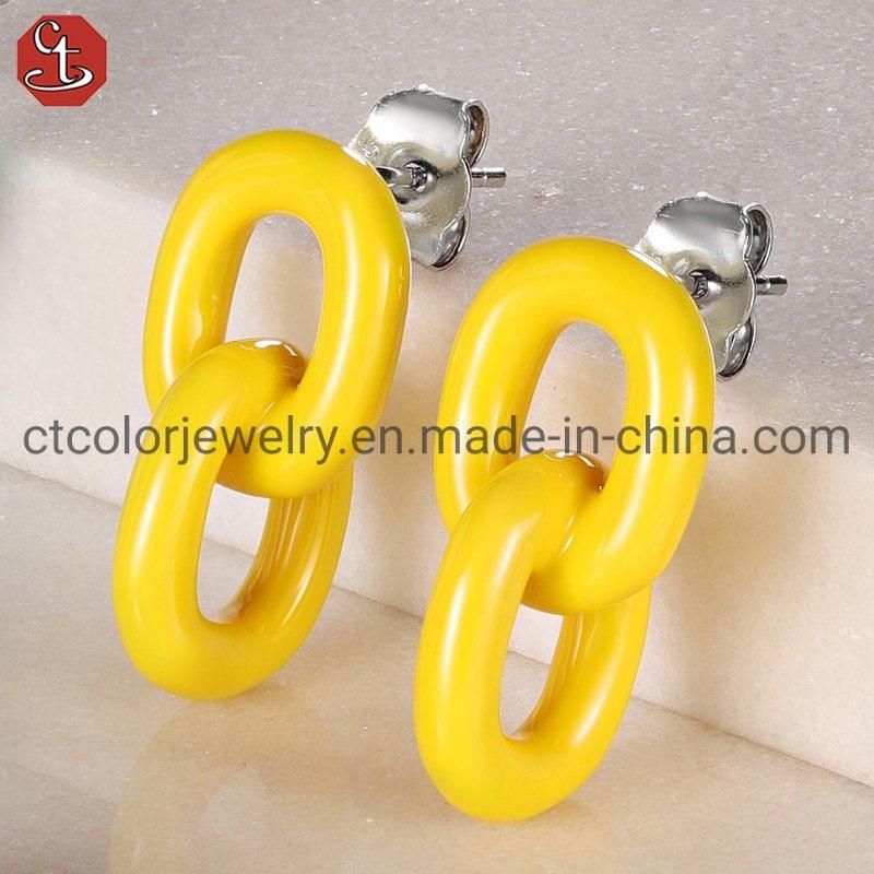 OEM/ODM Multicolor Enamel 925 Sterling Silver and Brass Earring