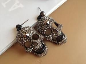 Fashion White Crystal &amp; Rhinestone Skull Large Earrings Funky Jewelry Jewellery for Women Girls Ladies