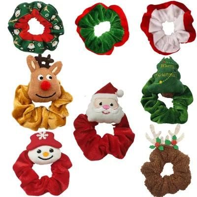 Flannel Santa Elk Lovely Headdress Christmas Tree Hair Scrunchies