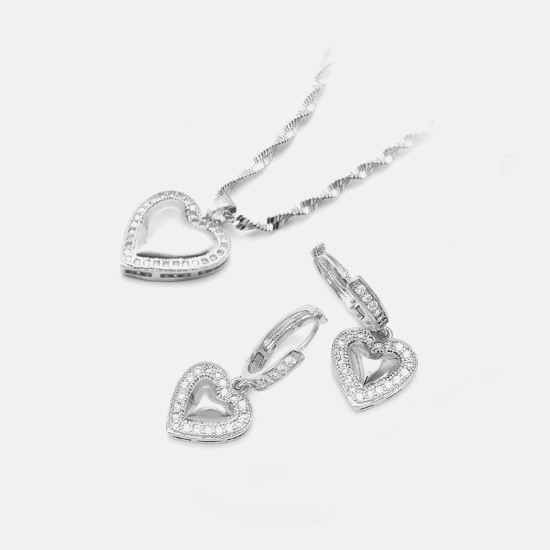 Fashion Jewelry Set Heart Shape with Zircon Necklace and Earring Set