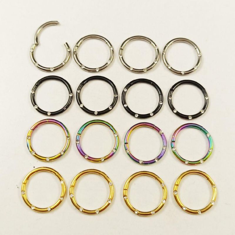 High Quality G23 Titanium Body Piercing IP Gold CZ Nose Ring Tp1974G