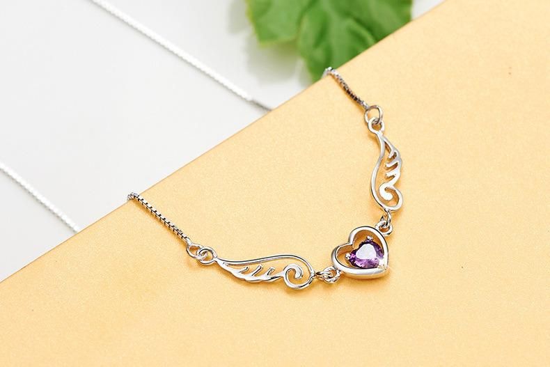 Fashion Wings Women Love Heart Zircon Sweater Pendant Necklace