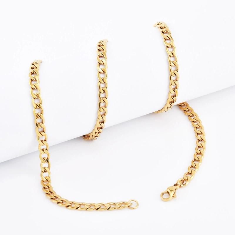 Hot Sell Hip-Hop Fashion 18K Gold Plated Curb Chain Stainless Steel Jewelry for Men and Women Necklace
