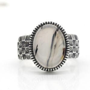 Custom Mens Chunky Ring with Natural Stone S925 Sterling Siver Ring with Turquoise Handmade Silver Men Jewelry