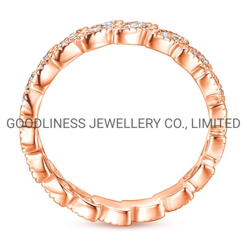 925 Sterling Silver Women Wedding Jewelry Leaves CZ Rings