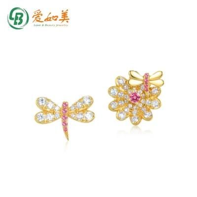 Wholesale Fashion Fancy Antique Silver Asymmetrical Earrings Female Summer Autumn Sweet Dragonfly Insect Stud Earrings