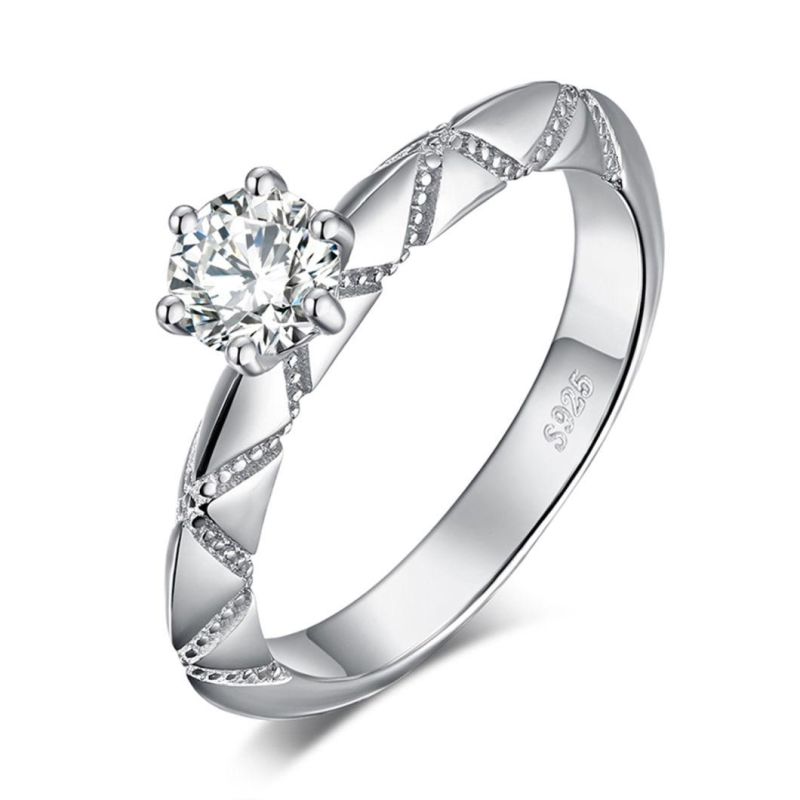Fashion Jewellery 925 Sterling Silver Cubic Zirconia Solitaire Ring for Wedding/Engagement Wholesale
