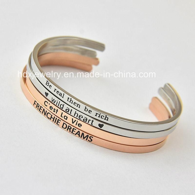Fashion Custom Engraved Jewelry Stainless Steel Open Cuff Bracelet Bangle