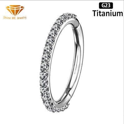 Factory Wholesale ASTM F136 Titanium Jewelry 1.0mm Hinged Segment Ring with CZ Fashion Ring Piercing Jewelry Tp2519