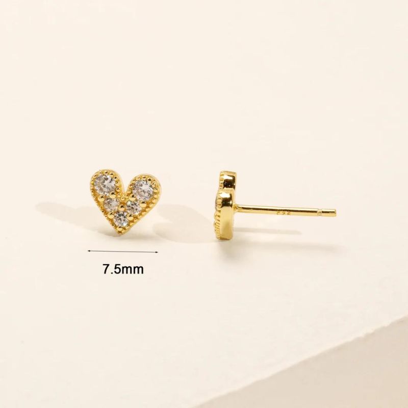 2022 Fashion Women 18K Gold Plated White Black Green Colorful CZ Zircon Heart Stud Earrings 925 Sterling Silver Custom Jewelry