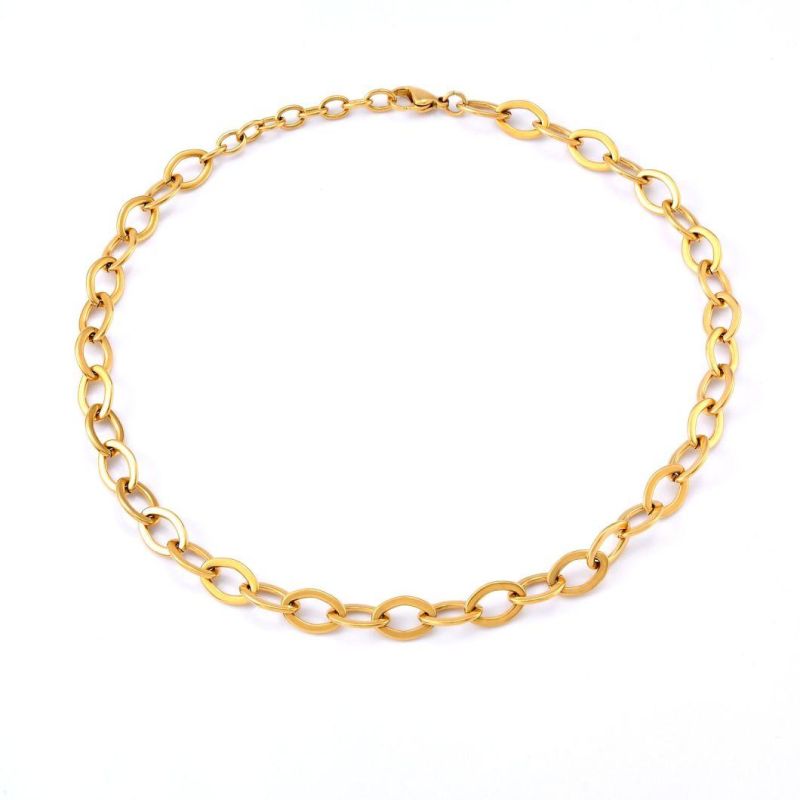 Jewelry Factory Wide Link Fashion Jewellery 14K 18K Gold Plated Stainless Steel Necklace for Men Women