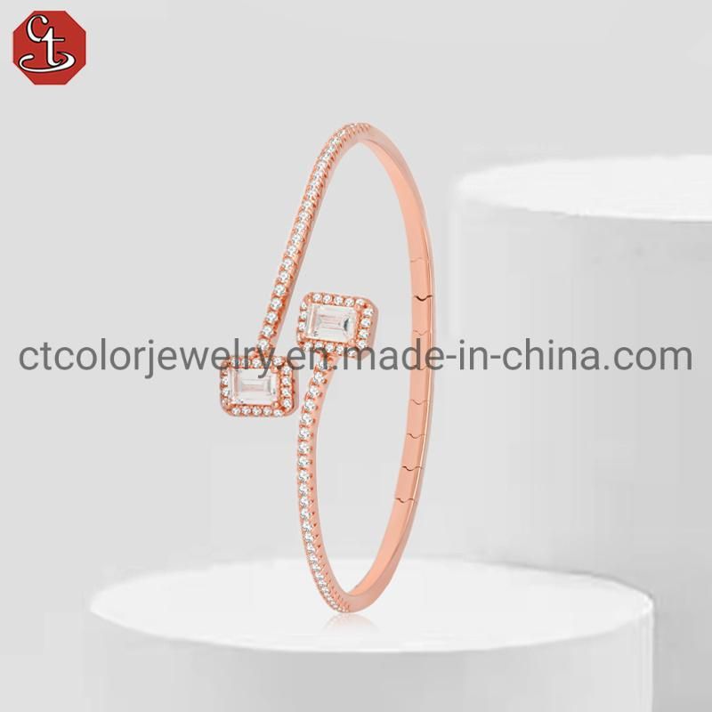 Luxury 925 Silver Adjustable Step cut stone free size Spring open Bracelet fashion Jewelry