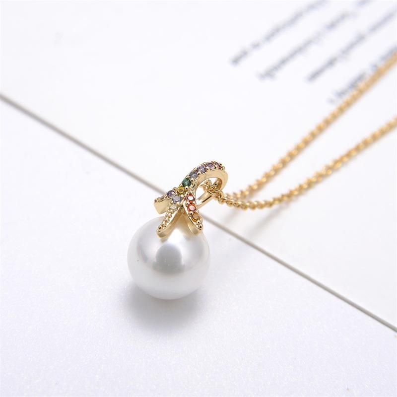 New Developed Elegant Round Pearl Colorful Zircon 925 Silver Necklace