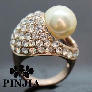 Gold Plated Fashion Women Ring Golden White Pearl